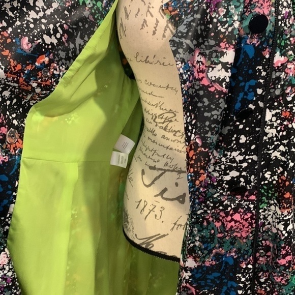 Rachel Roy double breasted zip pleated trench coat splatter print M - Picture 3 of 11